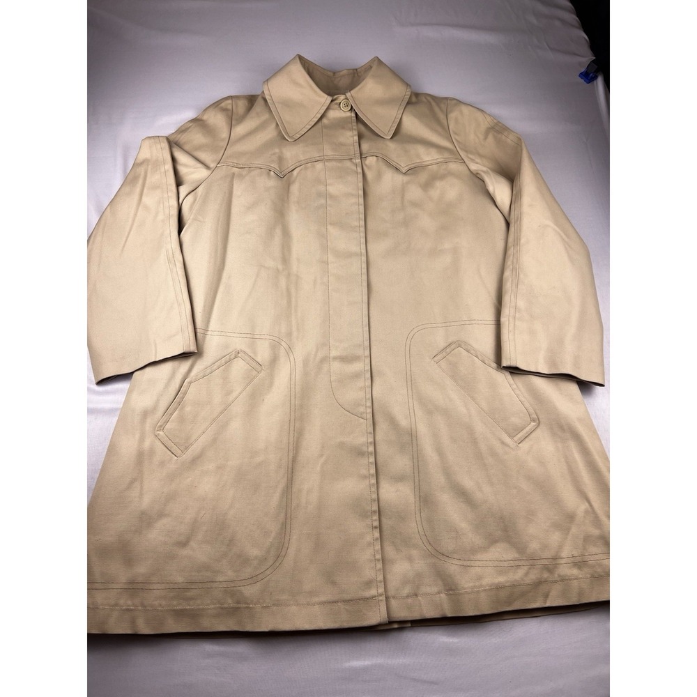 VTG LONDON FOG Trench Coat Womens Size 12 Fur Liner Jacket Cream Weatherwear USA